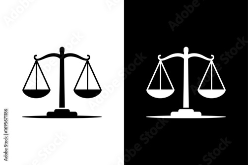 Law and Justice Symbol. Black White Balance Scale Icon Silhouettes Collection