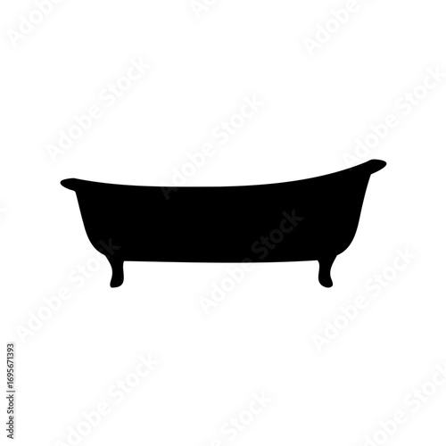 Simple black silhouette of a claw foot bathtub on a white background