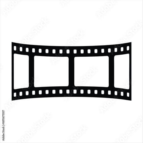 Simple black and white film strip icon with a slight curve showing frames