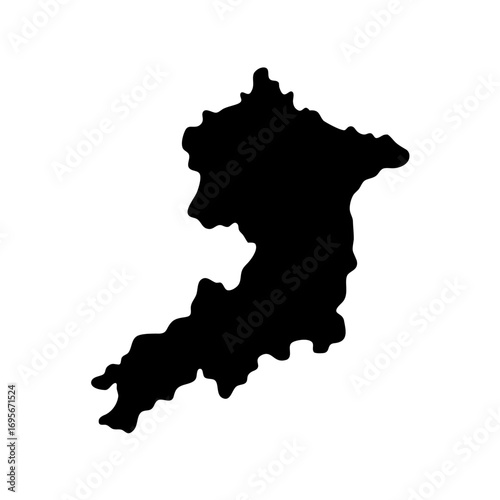 Silhouette of a geographical map, possibly representing a country or region
