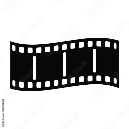 Black and white film strip image with curved design and square perforations