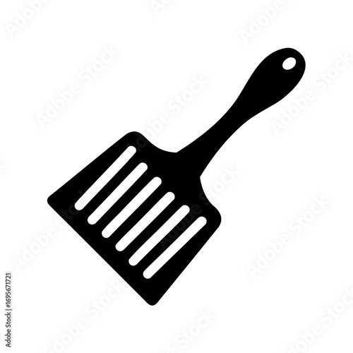 Isolated black spatula icon with handle, slotted design, kitchen utensil
