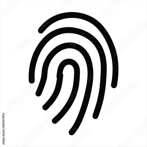 Black Fingerprint Icon on White Background, Security and Identification Concept