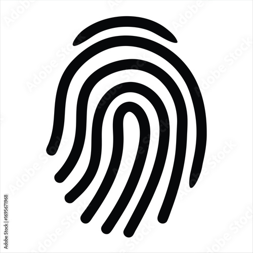 A bold graphic design featuring a fingerprint in black and white tones