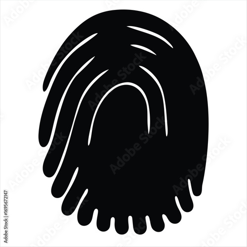 Bold black and white fingerprint illustration with strong graphic elements