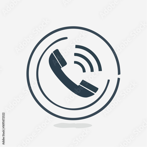 A clean and modern graphic illustration of an active telephone call icon with radiating sound waves, symbolizing communication, connection, and customer support services