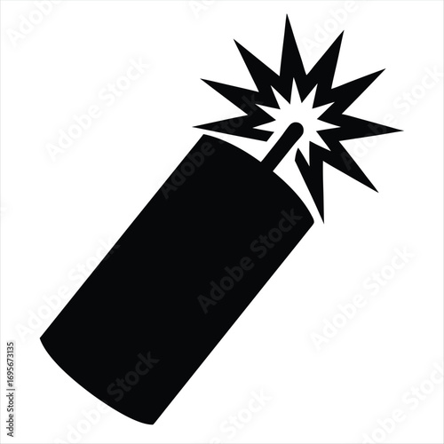 Illustration of a dynamite stick about to explode, isolated on white