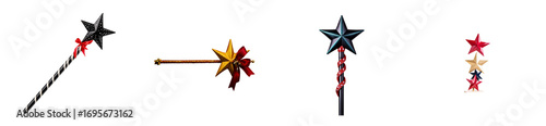 Collection of Star Topped Wands with Ribbons, cut out
