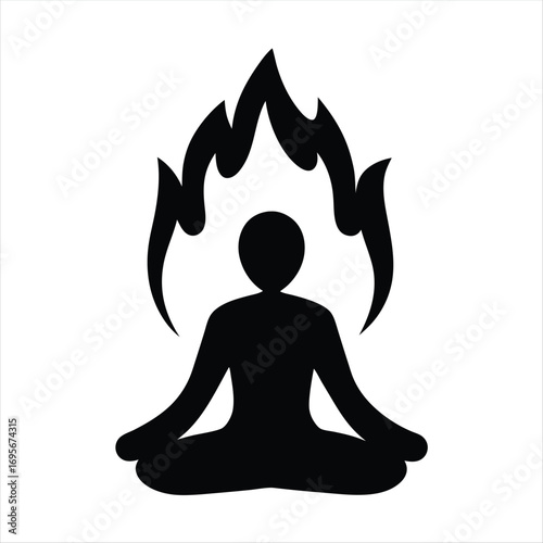 Silhouette of meditative figure with flame aura, representing spiritual power