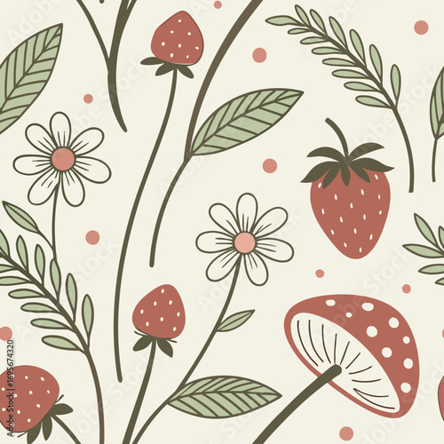 Seamless vector floral pattern with vintage spring flowers and leaves illustration