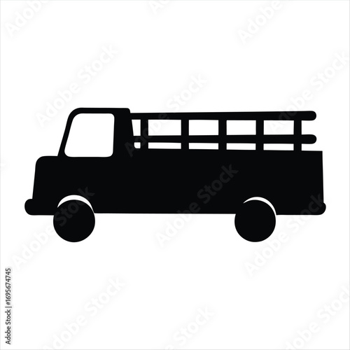 Simple black and white illustration of a flatbed truck silhouette