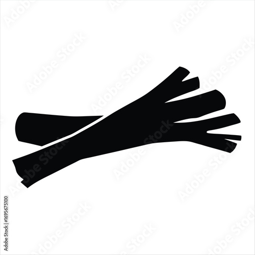 Stylized black silhouette of two leeks on white background, minimalist design