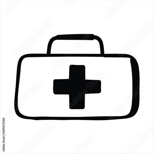 Simple handdrawn first aid kit icon with bold black outline design