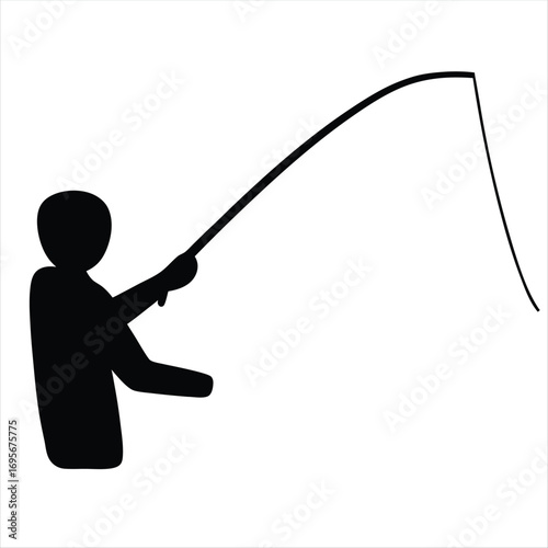 Silhouette of person with fishing rod bending under weight of catch
