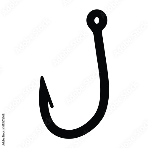 Isolated black vector silhouette of a fishing hook on a white background