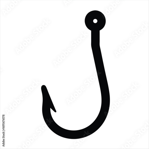 Simple Black and White Fishing Hook Graphic Illustration, Symbol of Angling