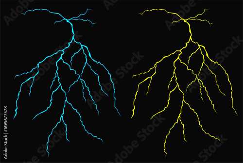 Lightning flash glowing light effects vector set
