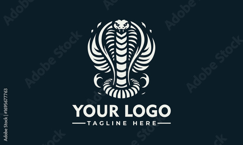 Stylized cobra logo with spread hood, centered on a dark background, with placeholder text for a company name and tagline.