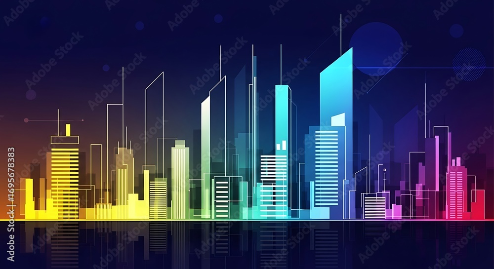 Fototapeta premium Colorful City Skyline at Night.