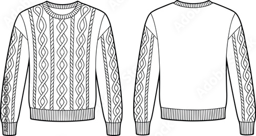 Classic cable knit sweater with intricate pattern, warm cozy pullover, winter fashion, comfortable knitwear, casual autumn clothing design