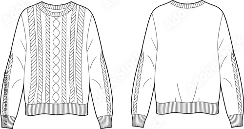 Classic cable knit sweater design, cozy pullover with textured knit pattern, warm autumn and winter casual fashion, comfortable knitwear