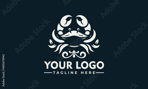 A stylized crab logo design with intricate details and a nautical anchor symbol.