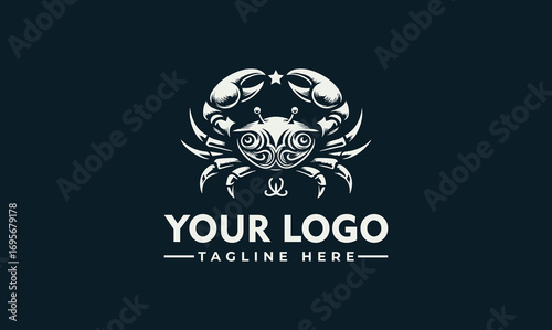 A stylized crab logo design with intricate details and a nautical anchor symbol.