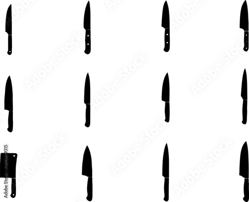 Knife black vectors, meat cleaver art, knife silhouette, knife set, set of knife, collection of cleavers, knife black color silhouettes, modern meat cleaver silhouette art vector icon design
