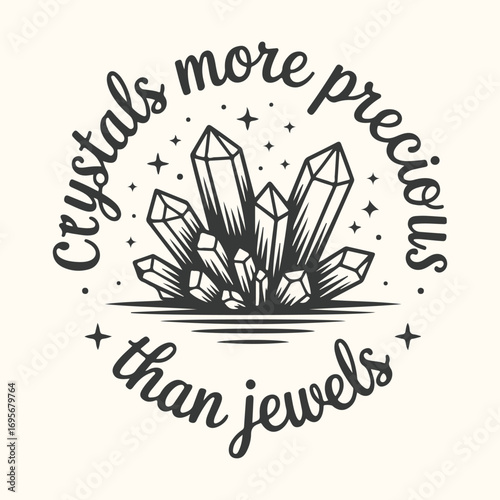 Vector art of crystals more precious than jewels logo with sparkling crystals and stars
