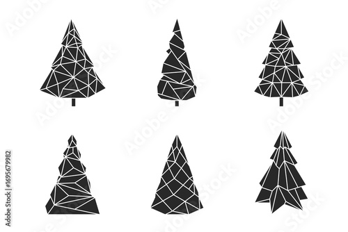 Set of Geometric Polygon Christmas Tree Silhouette Vector Illustrations