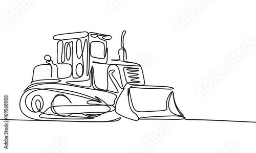 Line Art of a Bulldozer on a White Background