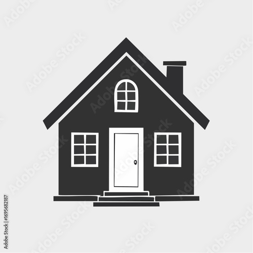Charming Home Illustration Simple Black and White House Design with Gable Roof and Welcoming Entrance