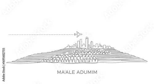 Maale Adumim Skyline Minimalist airplane flight.