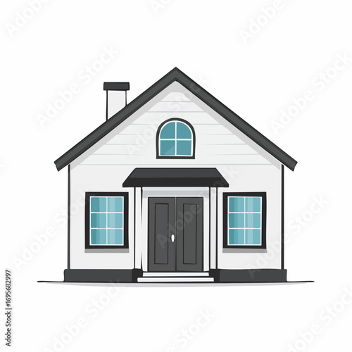 Simple cartoon vector illustration of a classic suburban family house with a gabled roof, isolated on a white background for real estate concepts