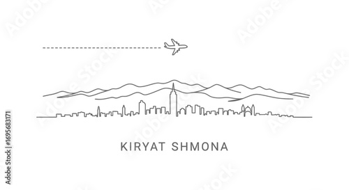 Kiryat Shmona Skyline Minimalist Art Airplane.