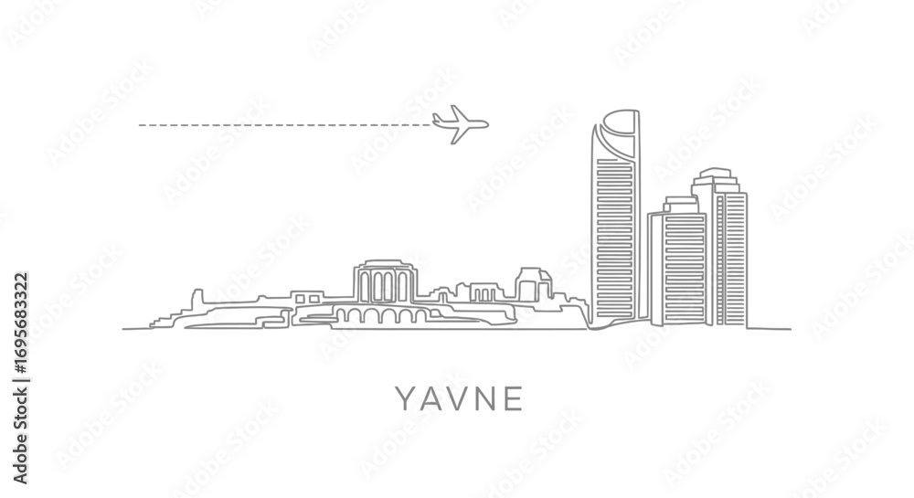 Obraz premium Yavne Skyline Cityscape Line Art.