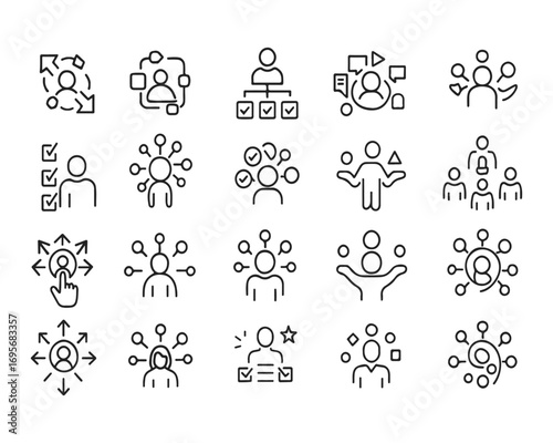 Set of outline icons related to multitasking. Linear icon collection