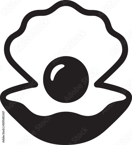 Open seashell with a dark pearl isolated on white background