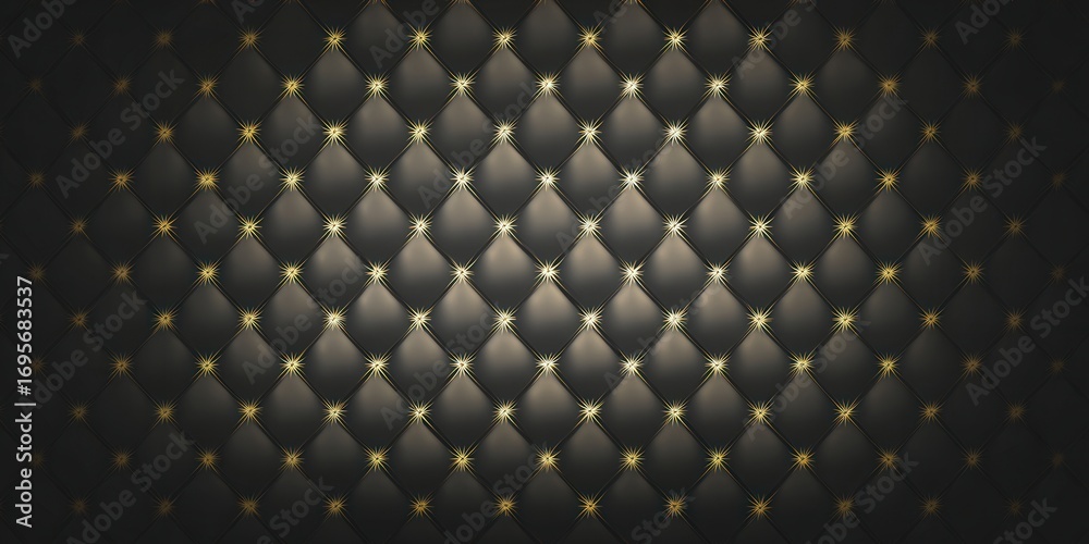 Naklejka premium Exquisite black tufted leather background with gold diamond pattern.