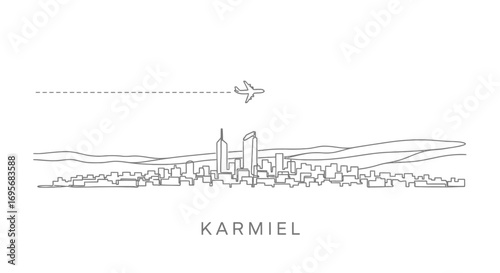 Karmiel skyline with Israel Plane flying over city.