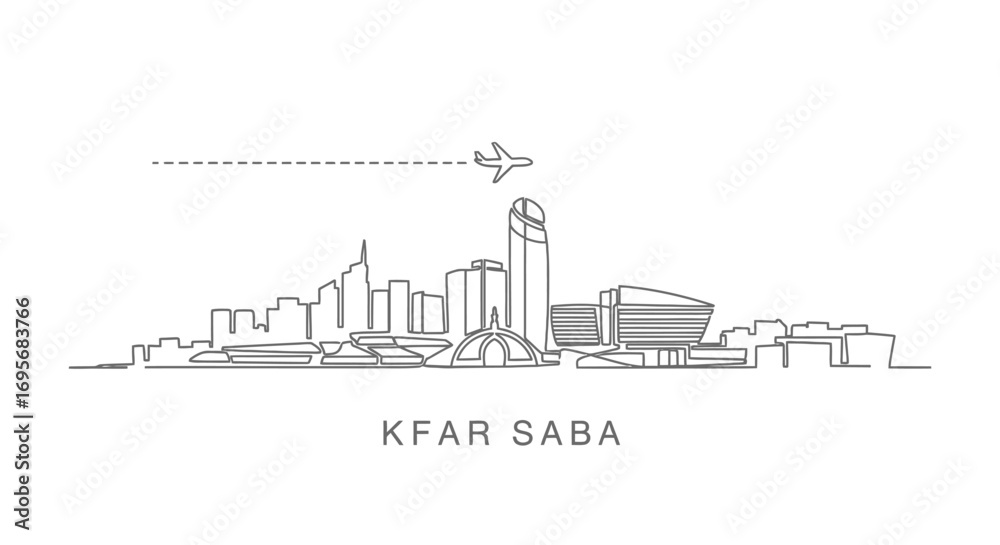 Obraz premium Kfar Saba skyline Israel Plane icon.