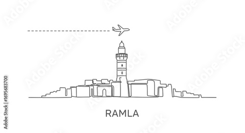 Ramla Landmark with Plane Flying, and Minimalist.