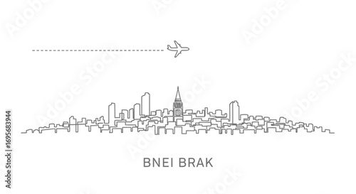 Bnei Brak skyline with Minimalist Travel icon.
