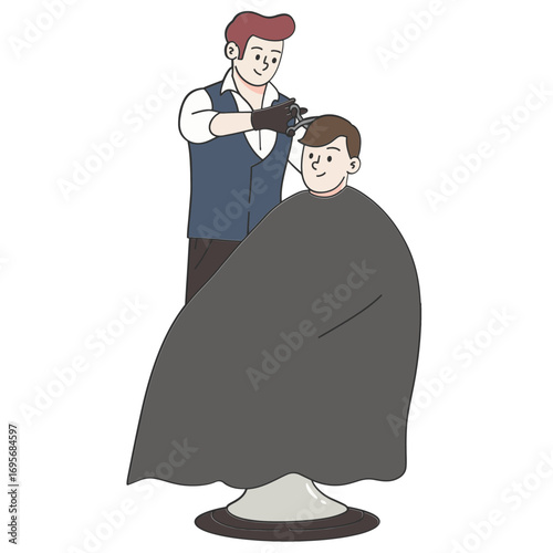 Young man cutting hair in barber shop