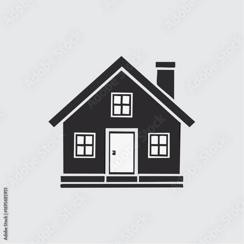 Simple house icon in a flat monochrome design. A classic vector illustration of a residential home with a chimney, ideal for real estate, property, and mortgage concepts