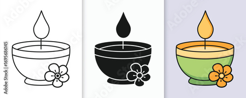 Aromatic spa candle with flower decoration burning brightly for relaxation and ambiance