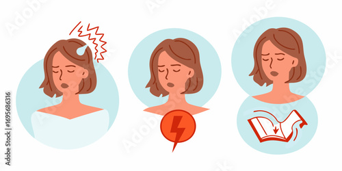 Woman experiencing symptoms of stress and anxiety including headache fatigue and difficulty concentrating