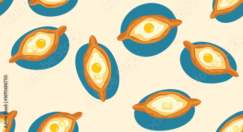 Delicious Khachapuri with egg and butter, a vibrant food pattern for culinary delight
