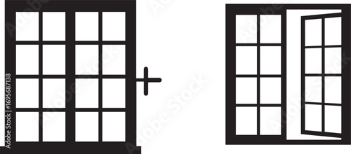 Black Silhouettes of a Closed and Open Window door