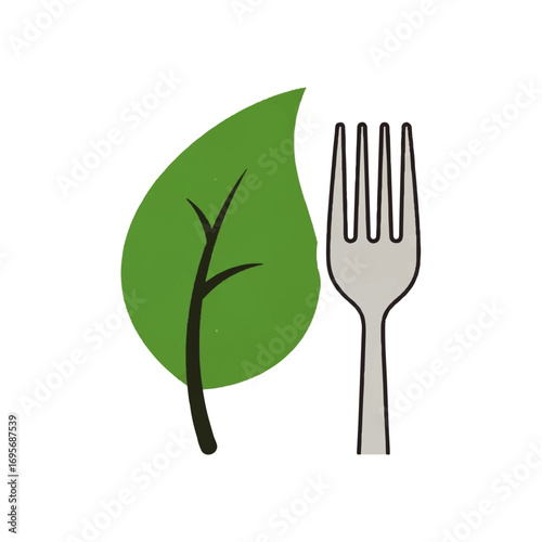 A stylized illustration featuring a green leaf and a silver fork, representing healthy eating